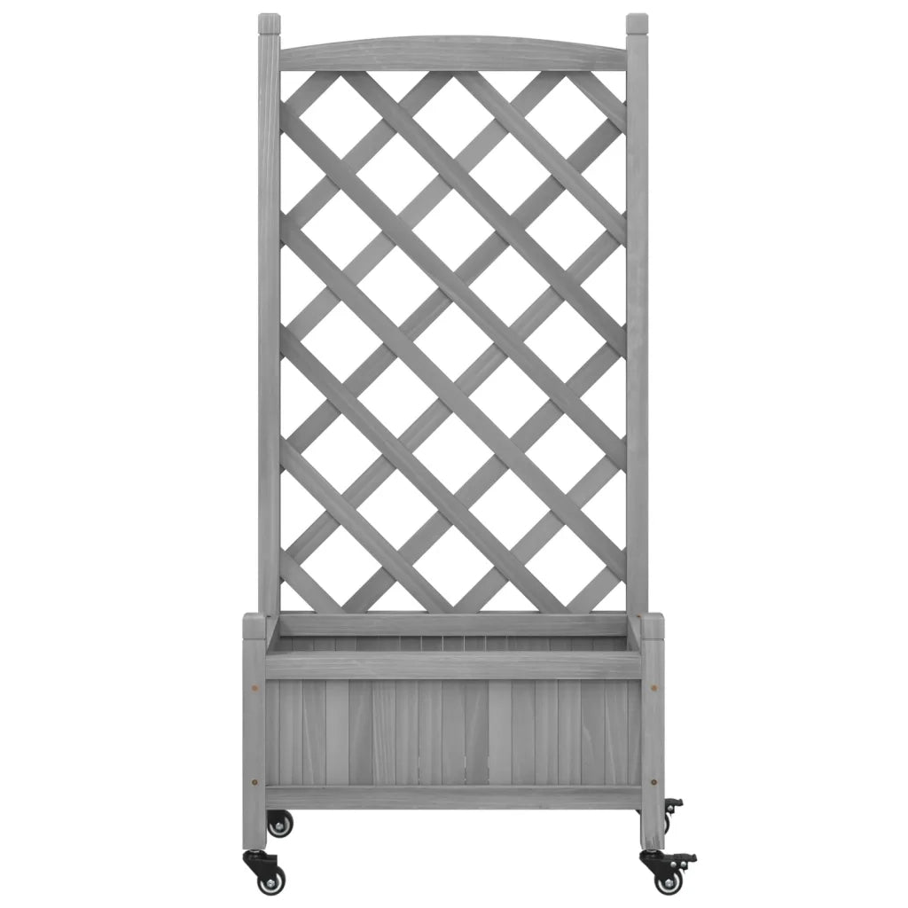 Fioriera con Traliccio e Ruote Grigia Legno Massello di Abete 3207648