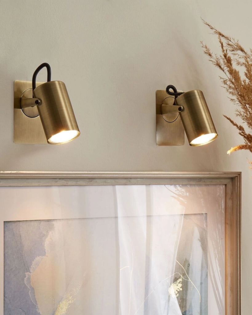 Set di 2 lampade da parete ottone metallo con paralume regolabile industriale