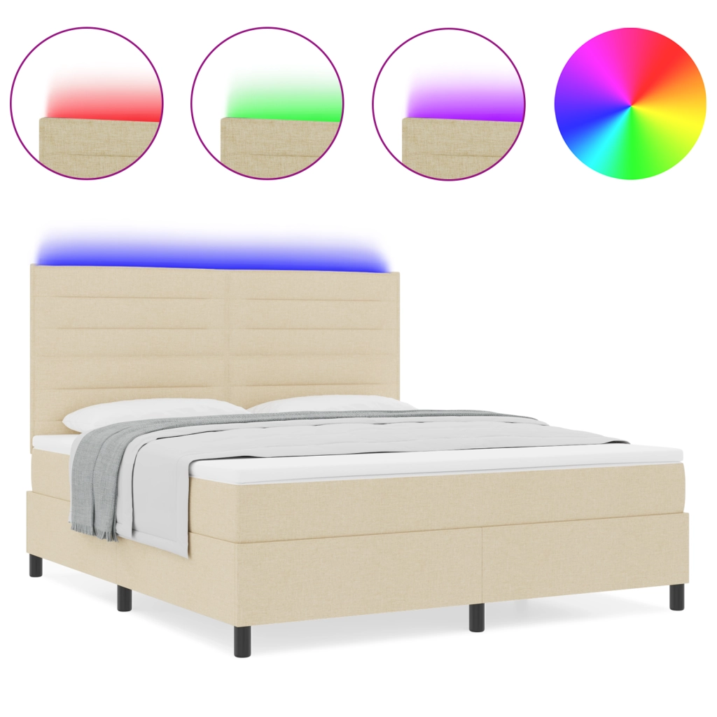 Letto a Molle con Materasso e Luce LED Crema 140x190 cm Tessuto