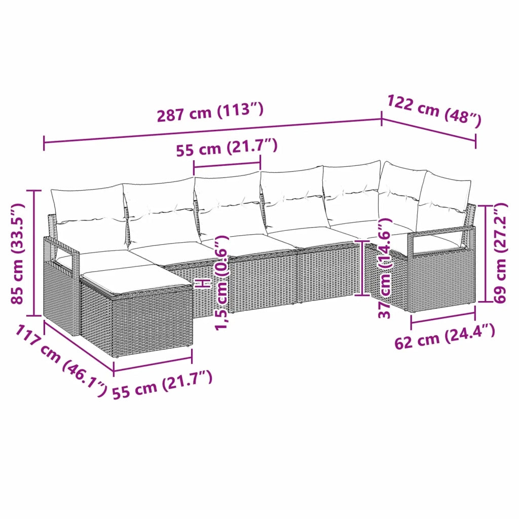 Set di divani con cuscino 7 pcs Nero polyrattan 3346476