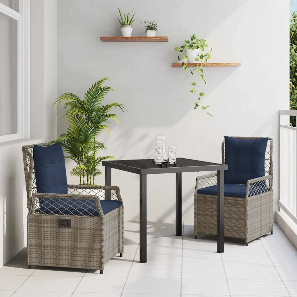 Set da Pranzo per Giardino 3 pcs Grigio polyrattan 3381051