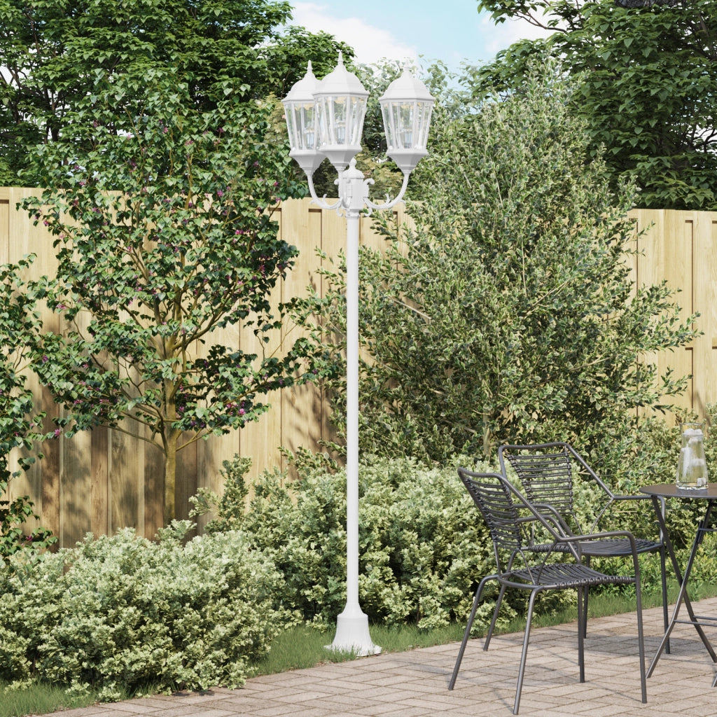 Lampione da Giardino  3 lampade E27 Bianco 220 cm Alluminio