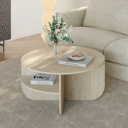 Tavolino Rotondo Reykhon Ø80 x 41 cm Color Avorio Travertin [en.casa]