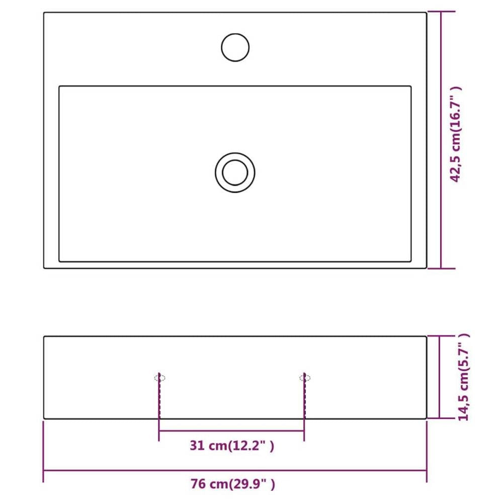 Washbasin With Tap Hole, Ceramic, White, 76x42.5x14.5 Cm