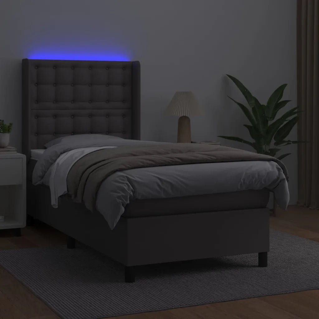 Giroletto Molle con Materasso e LED-Struttura Letto con LED Grigio 80x200cm Similpelle 303154