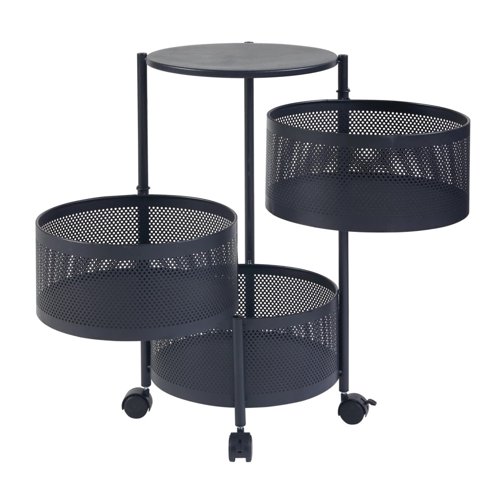 Carrello di servizio carrello da cucina/soggiorno unità di stoccaggio a 3 ripiani acciaio 60 x 33 cm nero 03_0009246