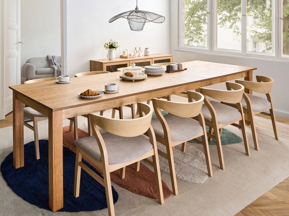 Tavolo da pranzo allungabile in legno di frassino chiaro impiallacciato MDF 180/280 x 100 cm Gambe in legno Piano rettangolare  Finitura naturale