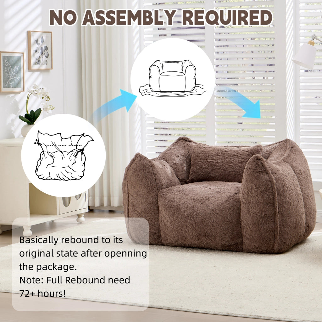 Poltrona pouf con schienale ergonomico e imbottitura in schiuma in pelliccia sintetica khaki