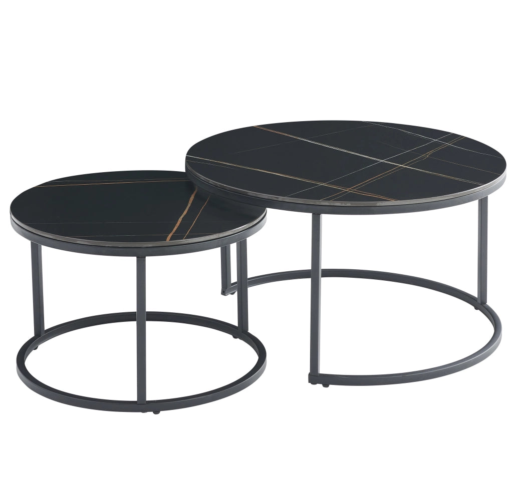 Tavolino da caffè TAJDA set da 2 (marmo nero + oro)