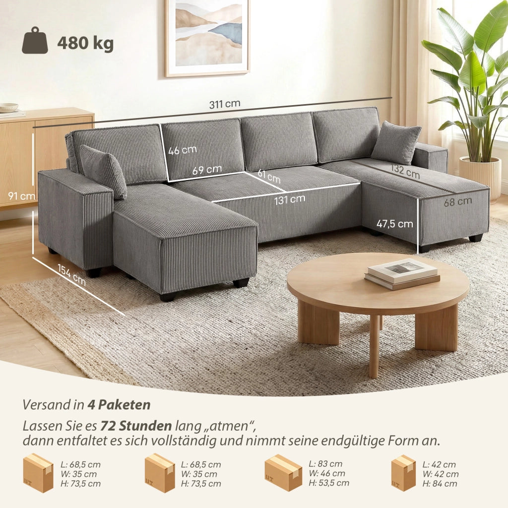 Divano angolare con chaise longue ¨C Zephmum ¨C Tessuto grigio chiaro 270x220x90