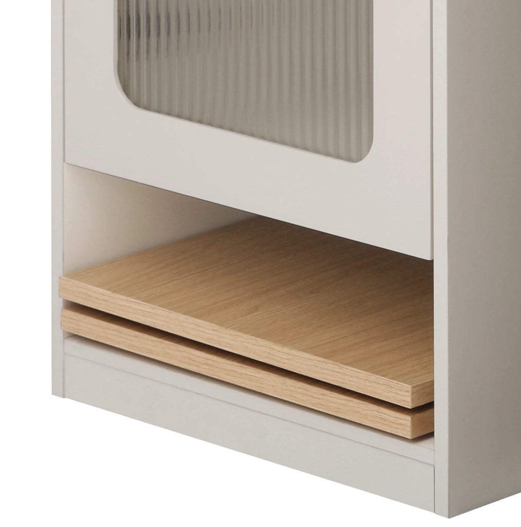 Tavolo allungabile 80x71~111~151x92 cm con prese integrate; MDF e vetro; bianco e naturale