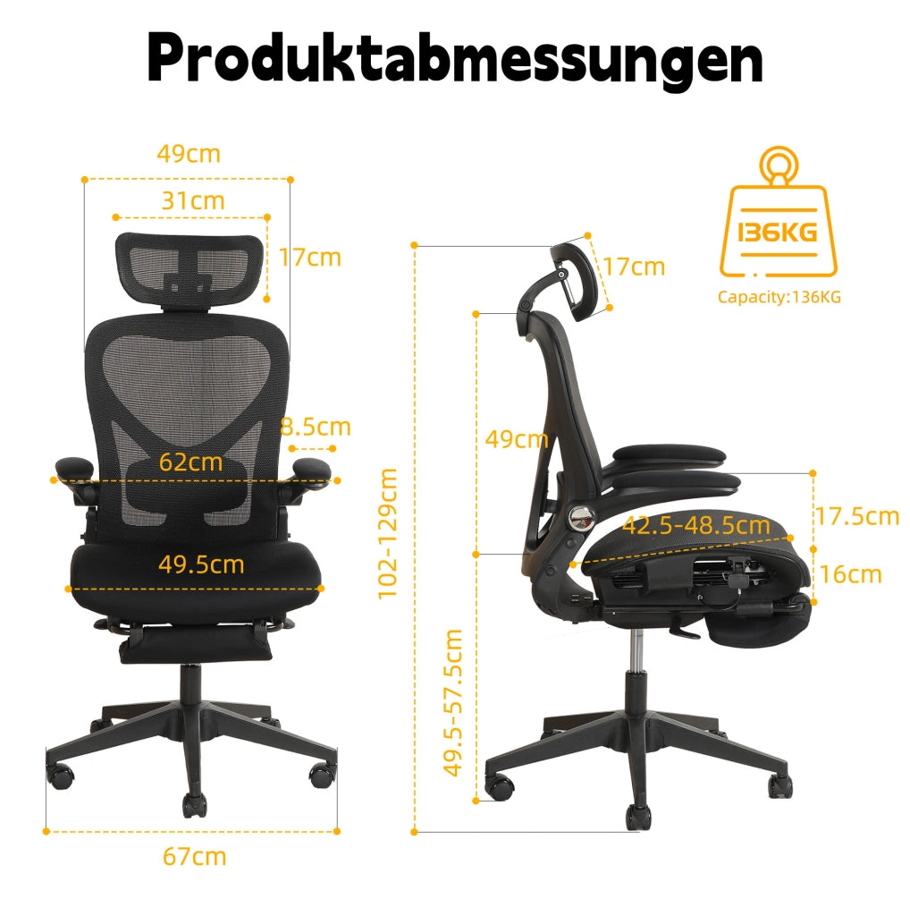 SEDIA da ufficio ergonomica pieghevole con supporto lombare e rete nera