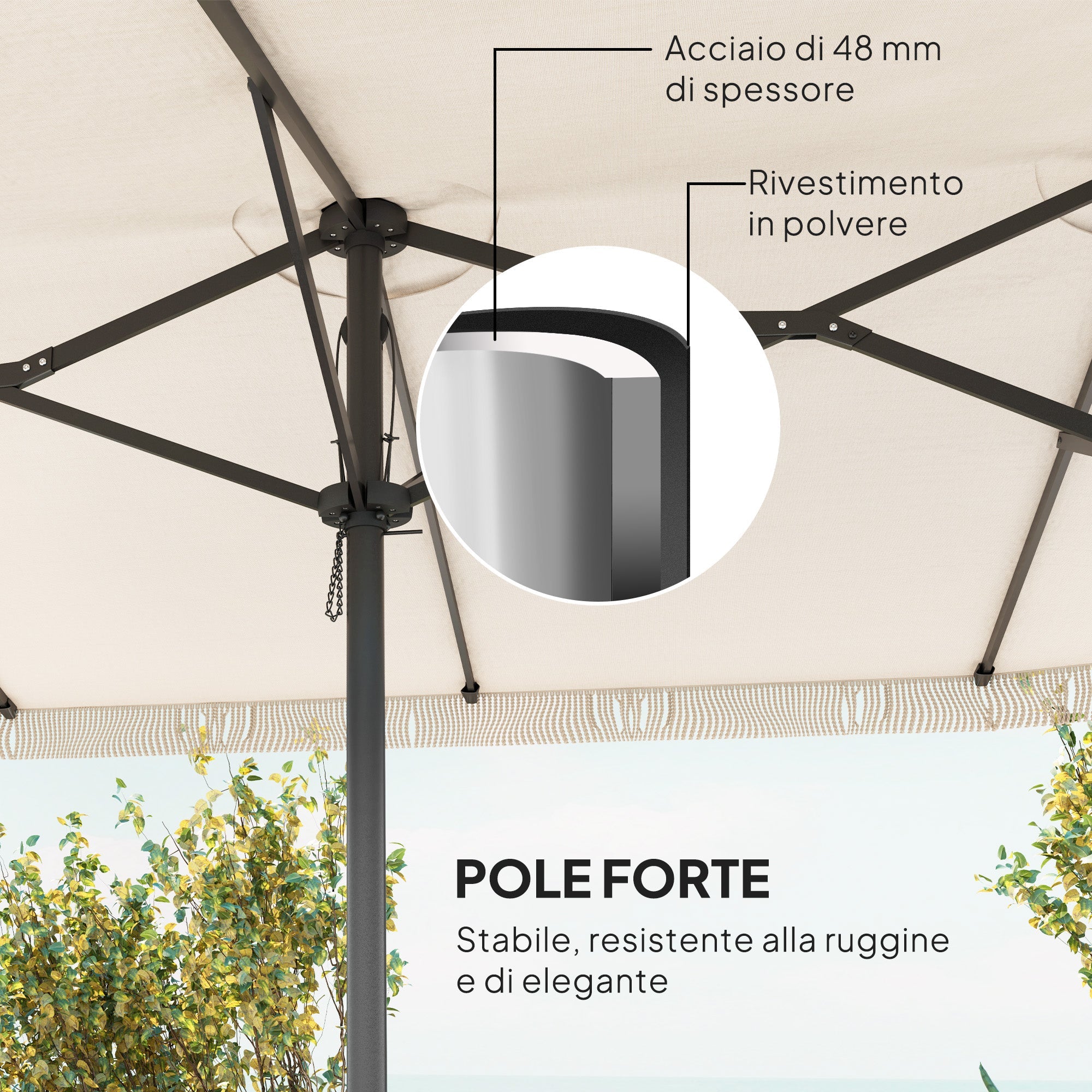 Ombrellone Doppio a 12 Stecche 450x265x260 cm in Acciaio e Poliestere Bianco Crema