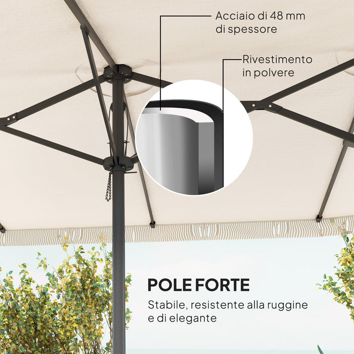 Ombrellone Doppio a 12 Stecche 450x265x260 cm in Acciaio e Poliestere Bianco Crema