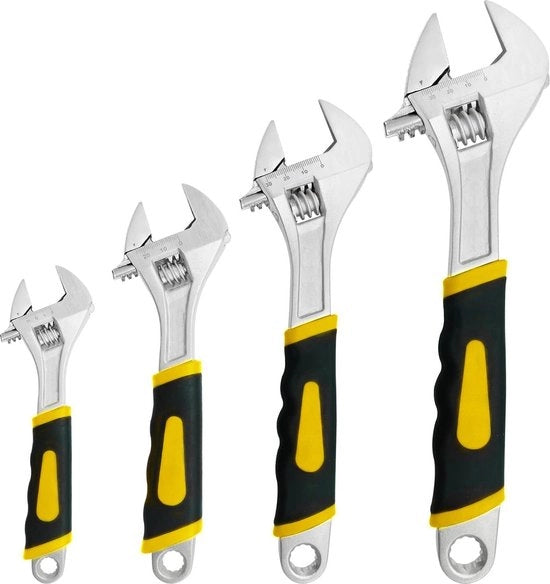 4 set di chiavi a rulli, 4 dimensioni acciaio carbonio, maniglia di commutazione, chiave inglese portatile, chiave inglese multifunzionale regolabile con scala metrica e impugnatura antiscivente