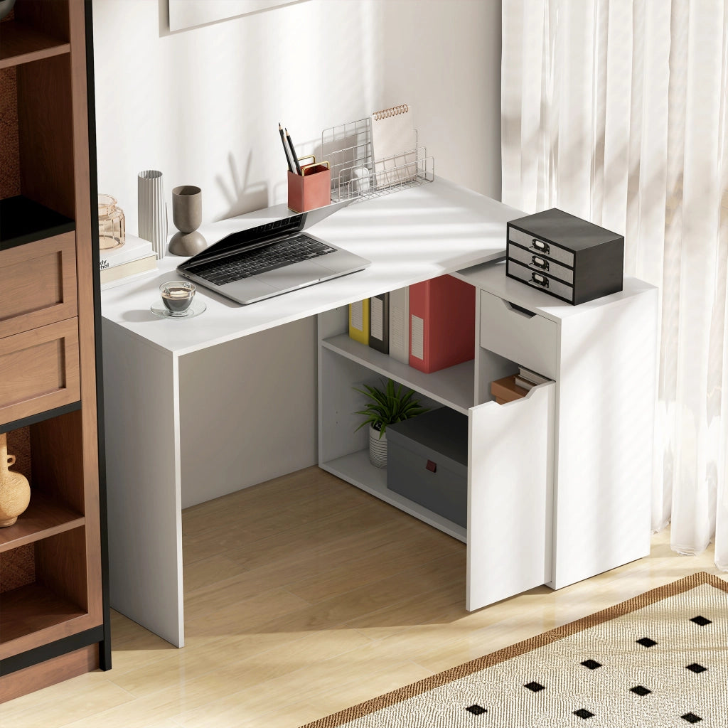 Scrivania con cassetti e ripiani aperti ¨C zephmum ¨C Legno, Bianco