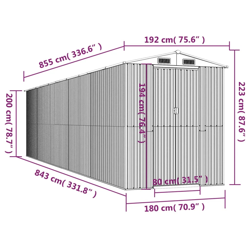 Casetta da giardino cabina ripostiglio casetta da esterno robusta casetta per attrezzi 192 x 855 x 223 cm acciaio zincato antracite 02_0022204