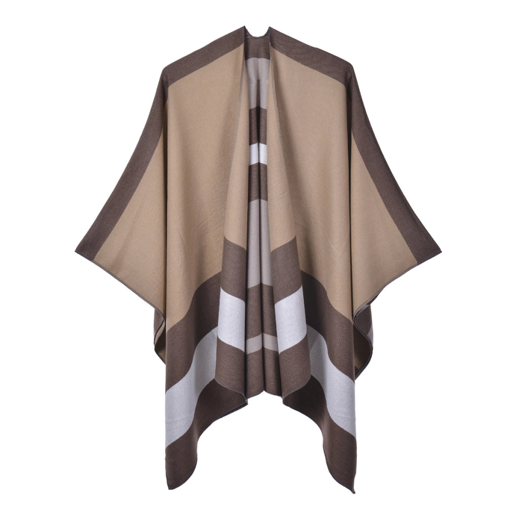 Nuovo scialle/scialle double-face, elegante mantello a righe per donna