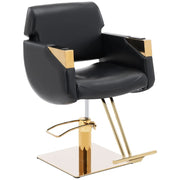 Poltrona professionale per parrucchiere con poggiapiedi portata 200 kg acciaio inox PVC nero e oro 14_0008953