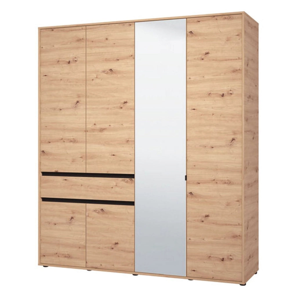 Armadio Camera da Letto Rifreddo, Guardaroba Grande 4 Ripiani, 182.5x210.5h cm Marrone Rovere Nodi