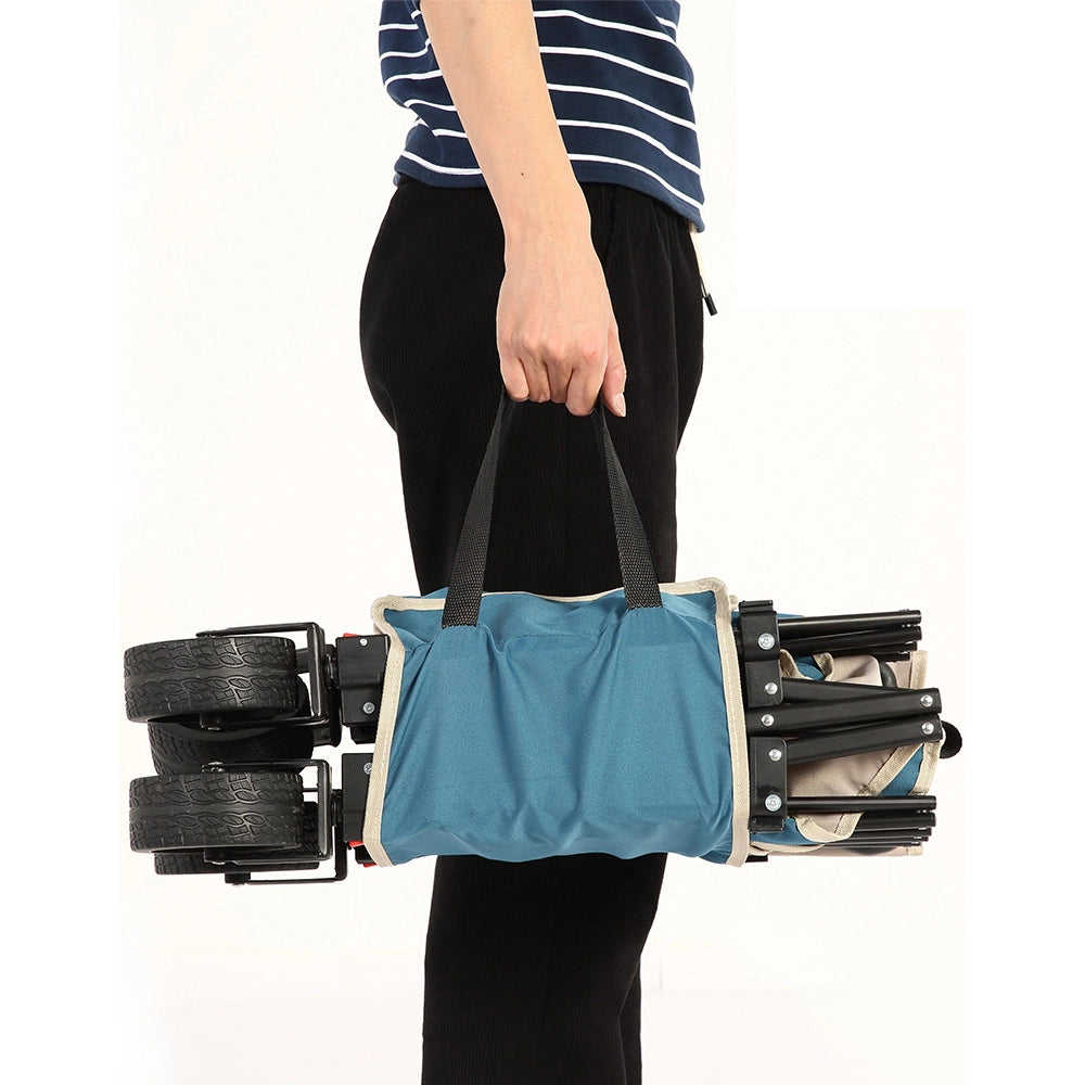 Carrello pieghevole per esterni - Xylo - Ruote fuoristrada, manico regolabile, robusto, per campeggio, shopping, pesca sportiva - Blu