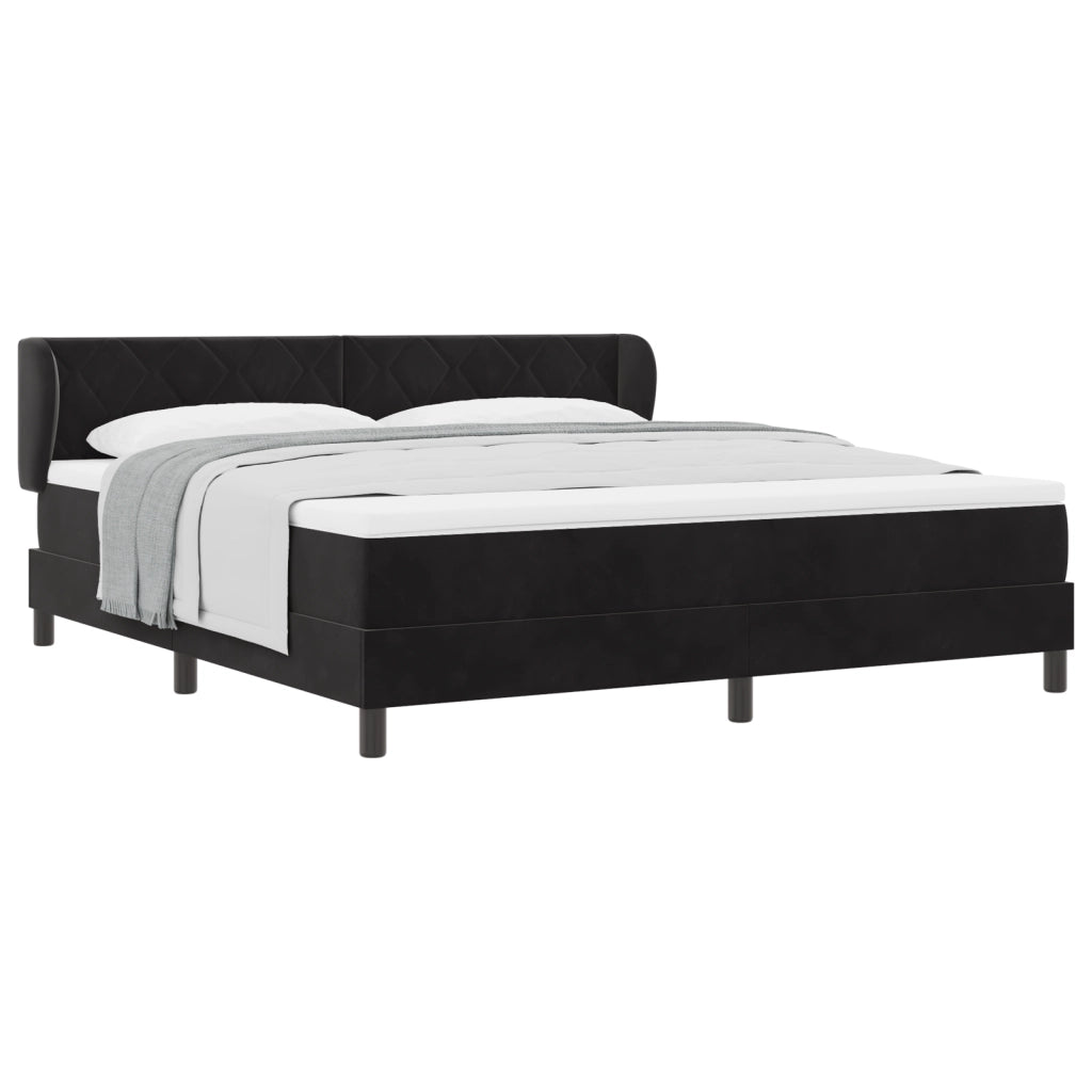 Letto Box Spring  con Materasso Nero 180x200 cm in Velluto