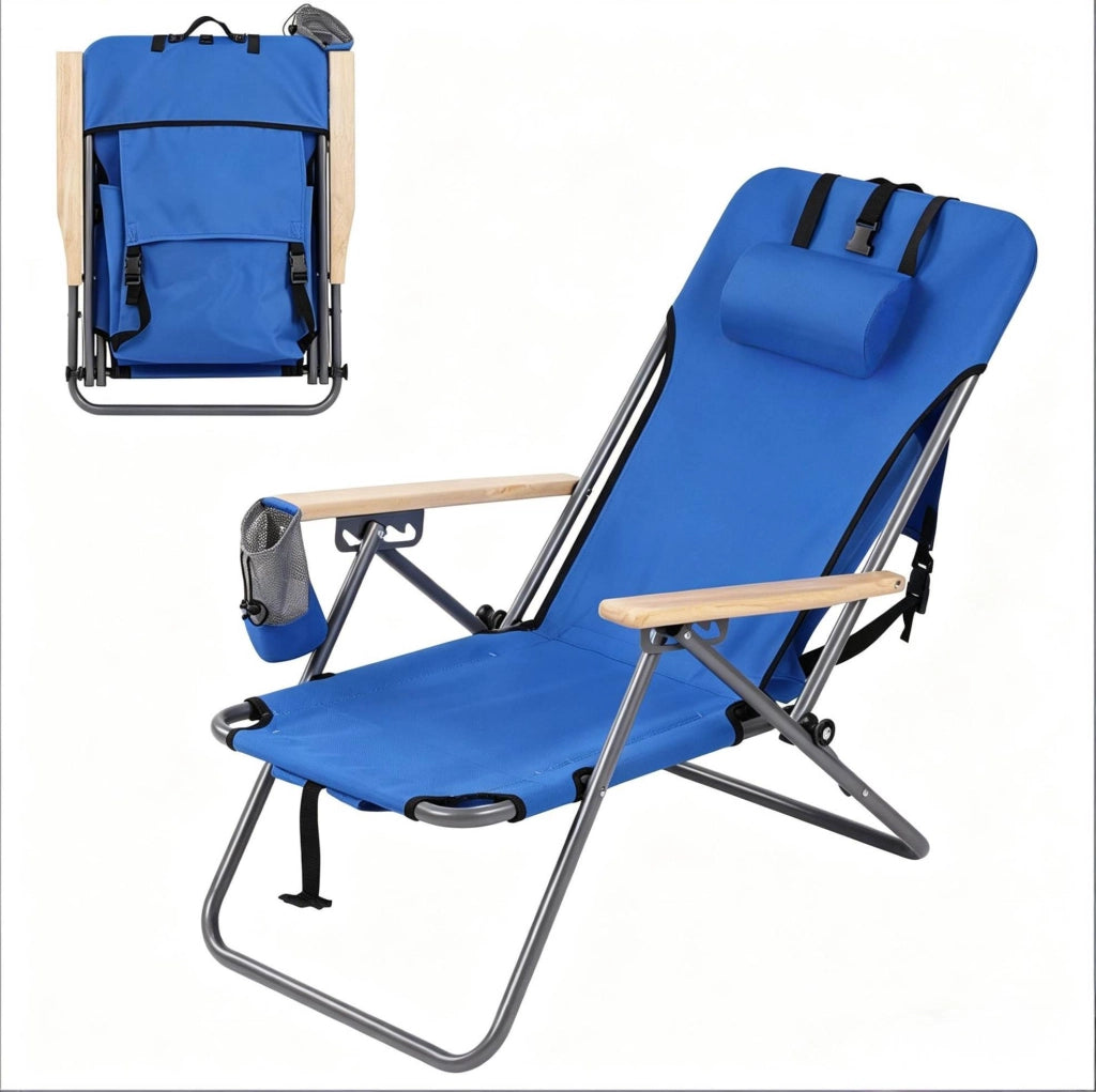 Sedia pieghevole relax da esterno con schienale regolabile a 4 posizioni; blu; in tessuto Oxford e metallo