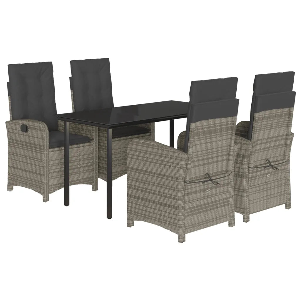 Set da Pranzo da Giardino 5 pz con Cuscini in Polyrattan Grigio