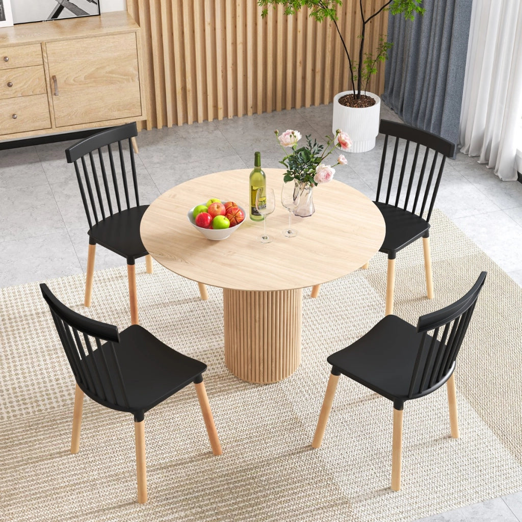 Set di 4 sedie da pranzo windsor con sedili curvati, Sedie laterali senza braccioli con gambe in legno Nero-Sedie da pranzo