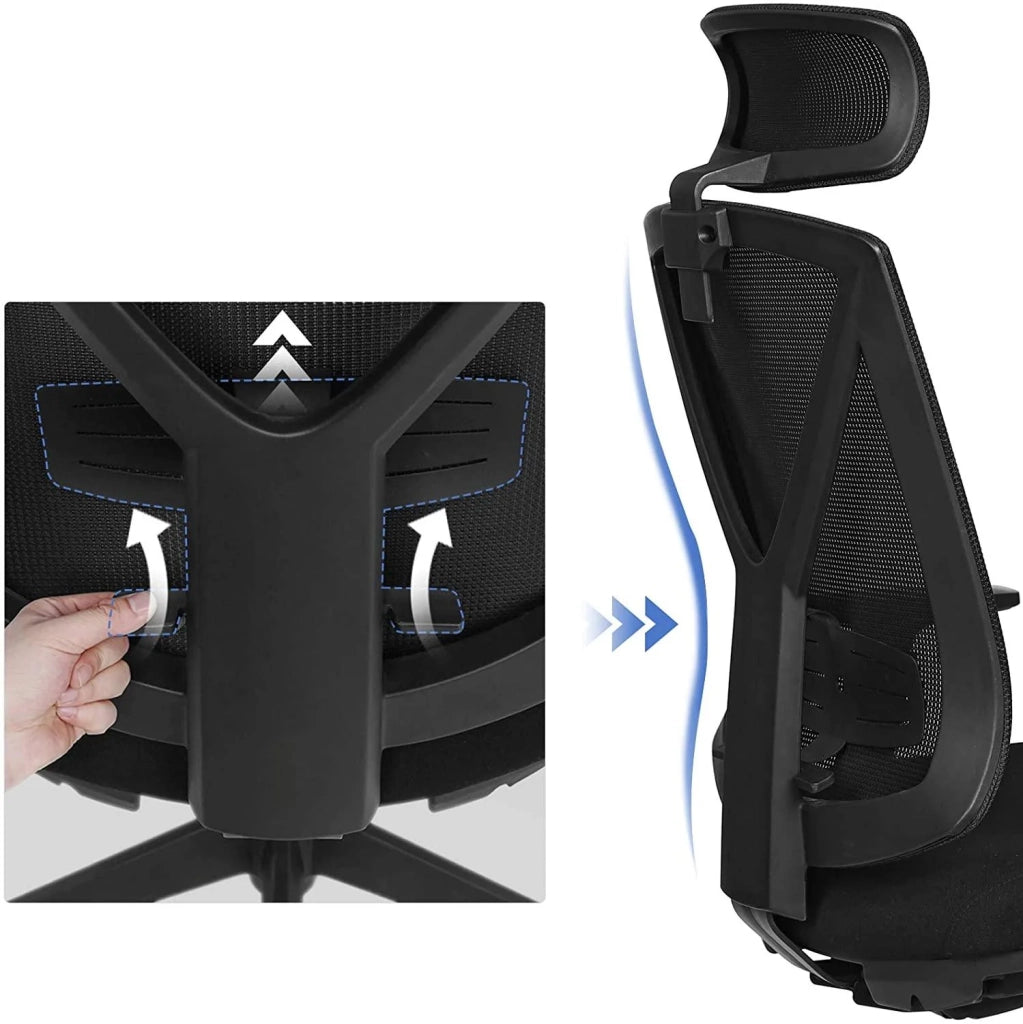 Sedia da ufficio con poggiapiedi sedia da ufficio ergonomica in rete meccanismo di inclinazione (90-135°) carico massimo 150 kg nero 12_0000410