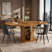 Tavolo allungabile con 4 sedie e vano contenitore, per cucina e soggiorno, in MDF e lino, nero marrone, 118 × 118 × 76 cm