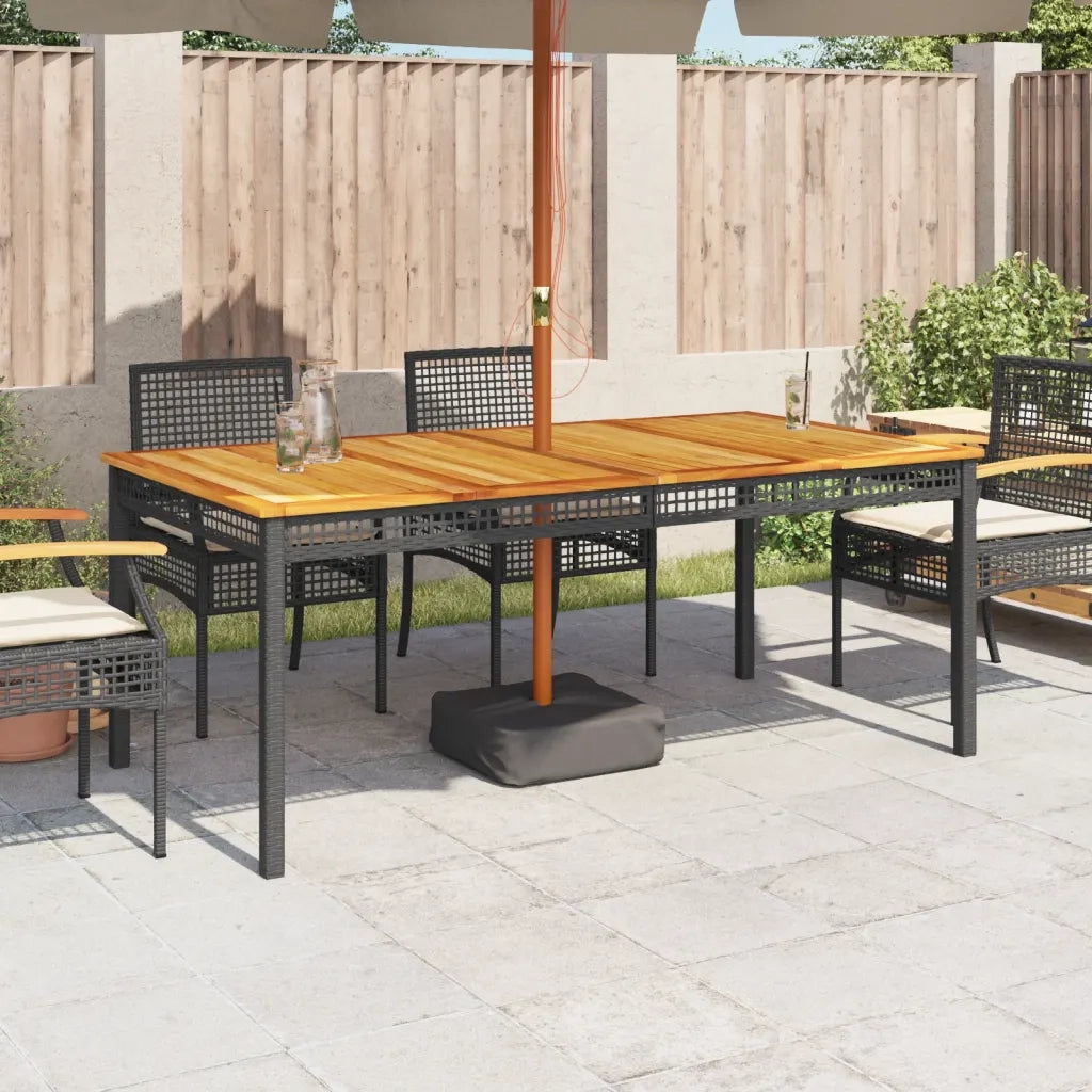 Tavolo da Giardino Nero 180x90x75 cm Polyrattan e Legno Acacia 366279