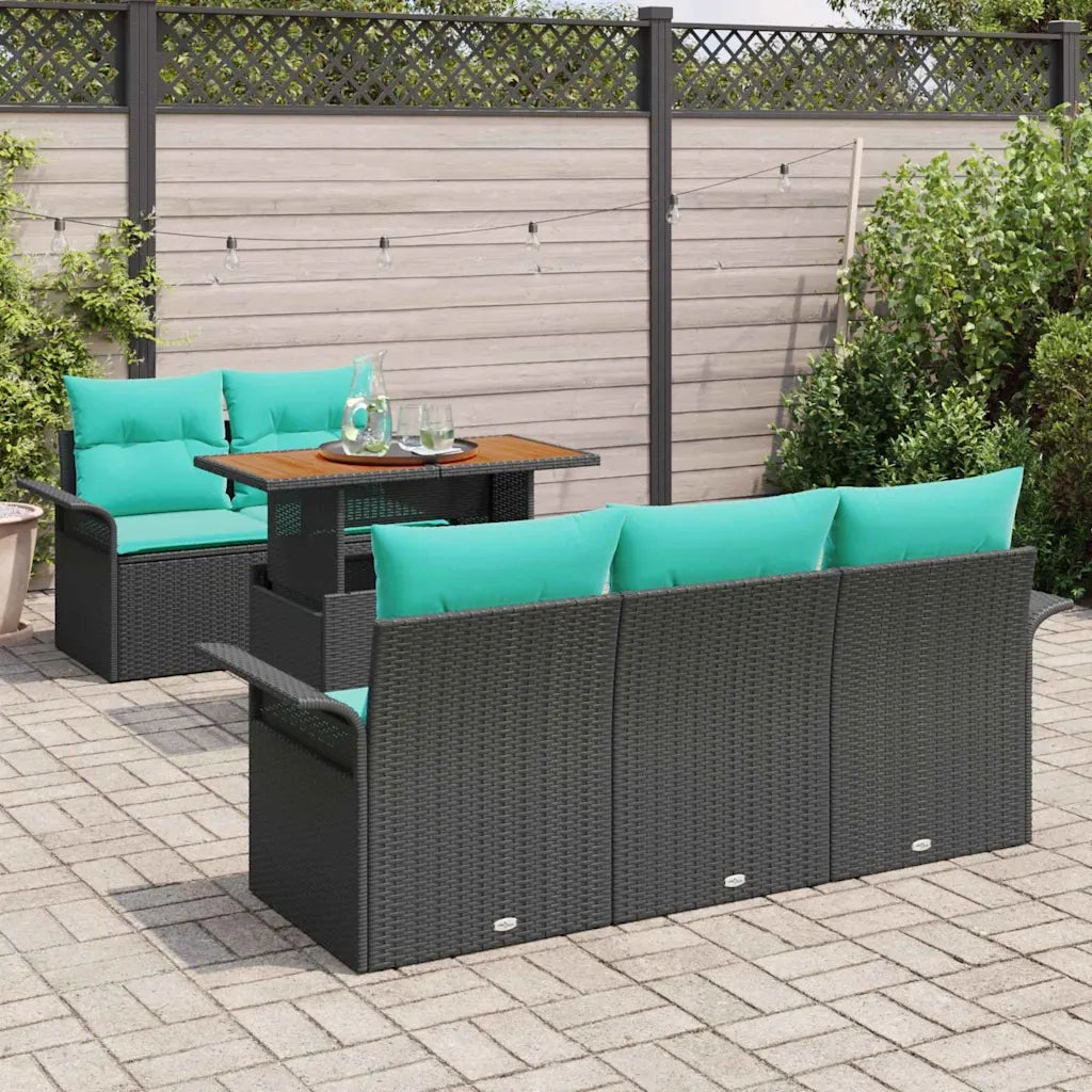 Set Divano da Giardino con cuscino 6 pcs Nero e blu