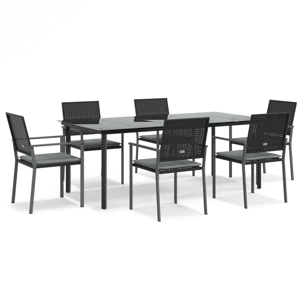 Set Pranzo da Giardino 7 pz con Cuscini in Polyrattan e Acciaio