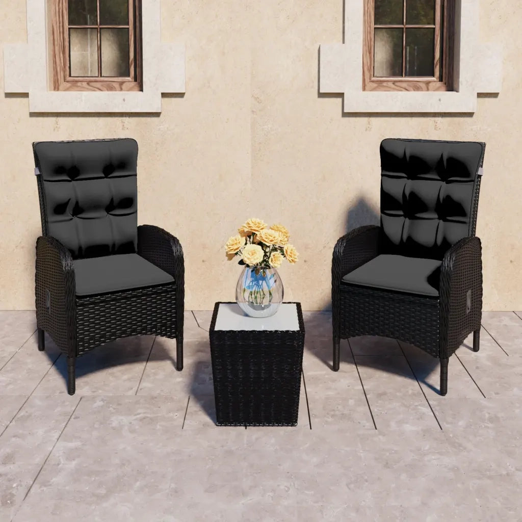 Set da Bistrot per Giardino 3 pz in Polyrattan e Vetro Nero 3058536
