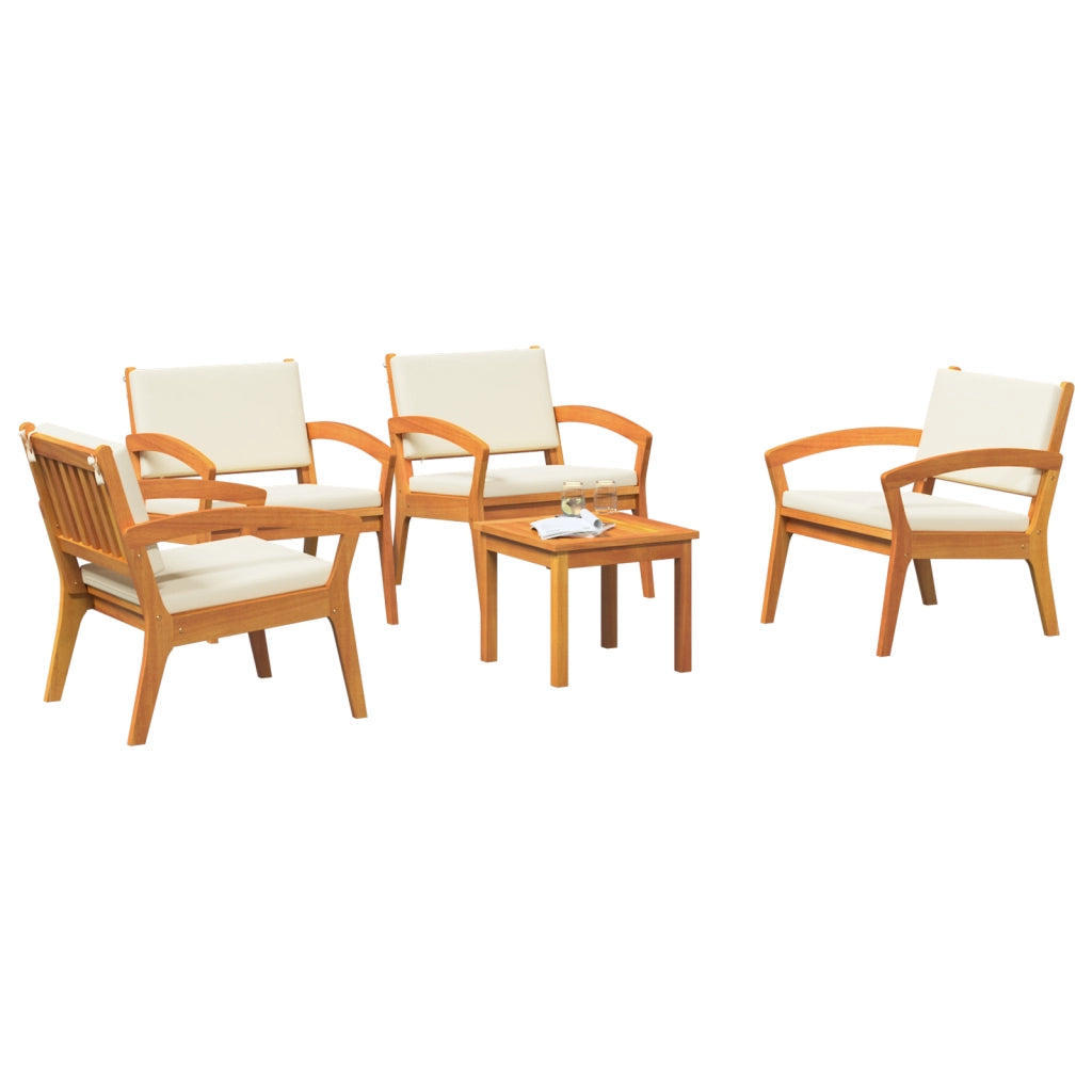 Set Bistro da 5 Pezzi con Cuscini in Legno Solido di Acacia