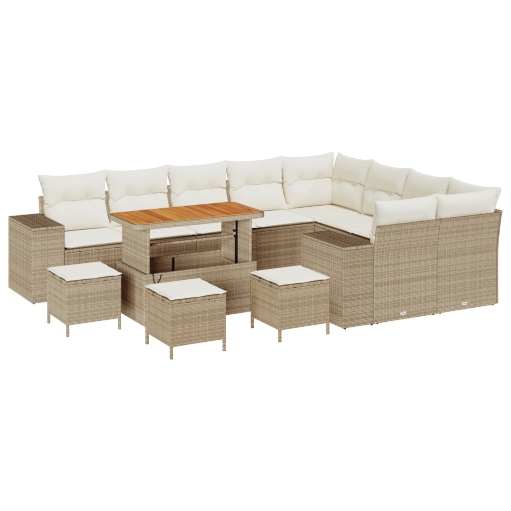 Set Divano Giardino 13 Pezzi con Cuscini Beige Polyrattan