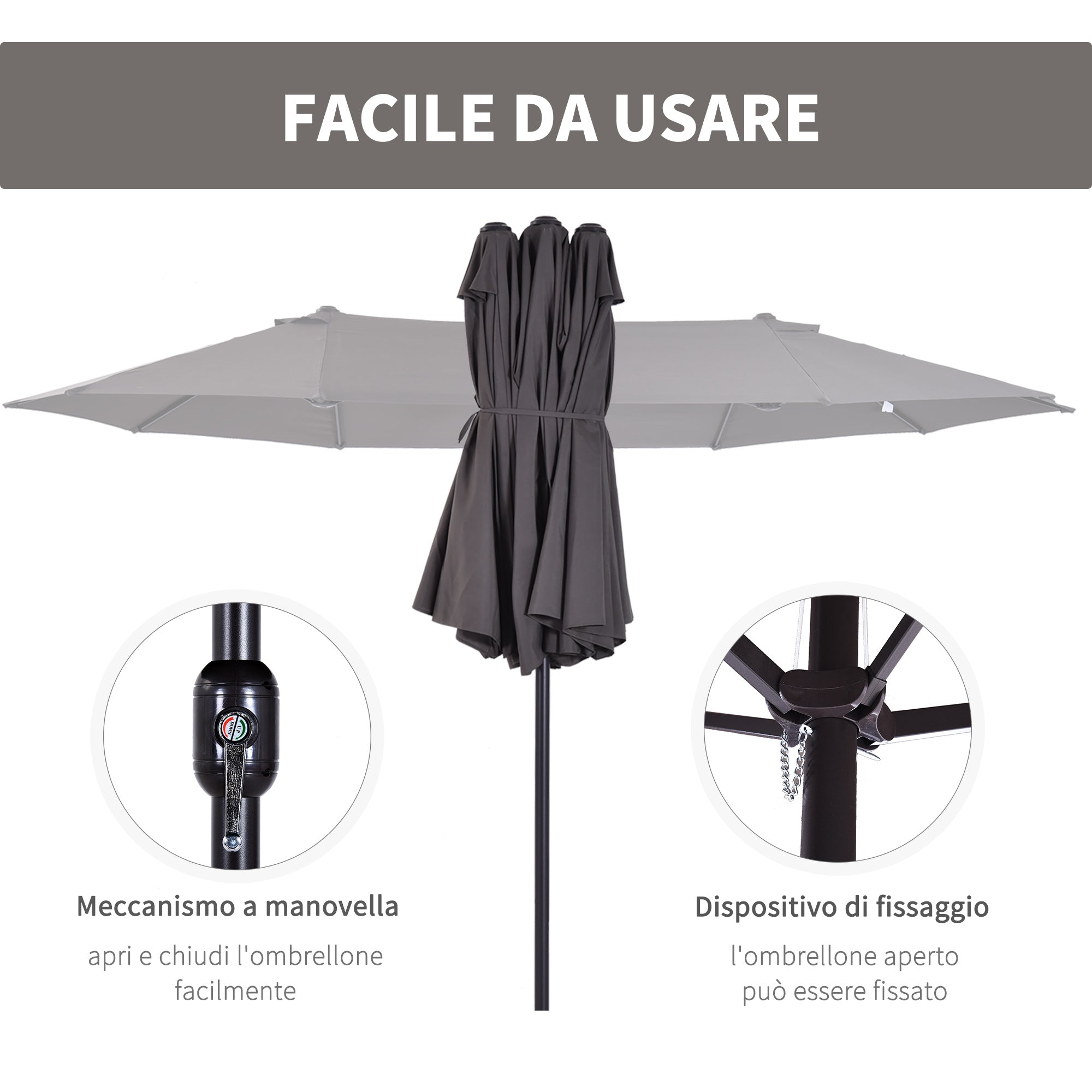 Ombrellone da Giardino Doppio Tetto 4,6x2,7 m  Roland Grigio