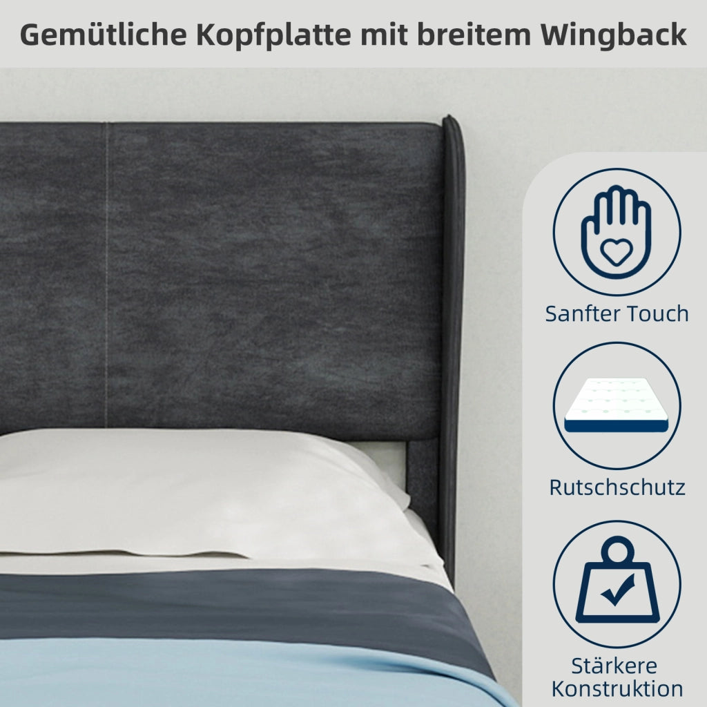 Letto Contenitore Imbottito con Testiera ¨C MINIMAL ¨C Grigio 140x200 cm