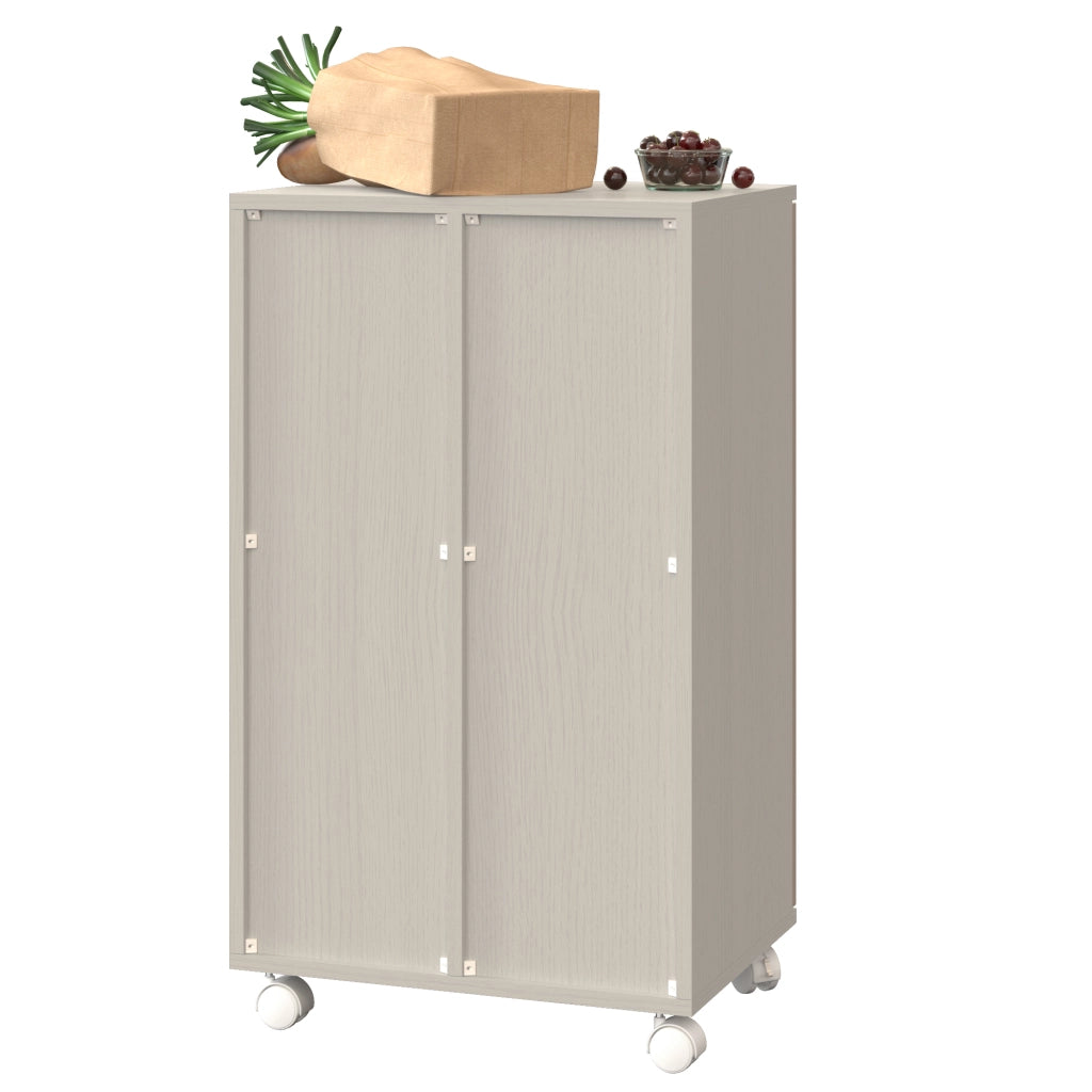 Mobile portaspazzatura a 2 scomparti con ruote, finitura legno chiaro, 46,7 x 35 x 80 cm