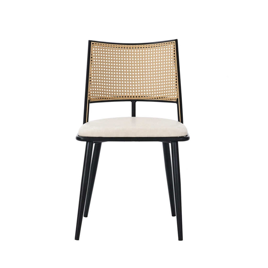 Set di 4 sedie in rattan con seduta in PU; nero