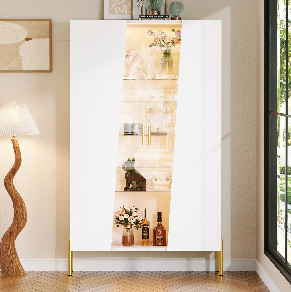 Vetrina LED in vetro e MDF 72x40x145 cm; bianca