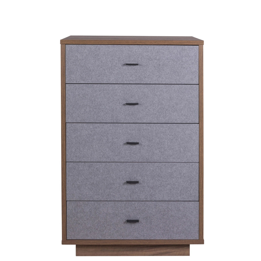 Cassettiera Elegante con 5 Cassetti - Noce/Grigio - 70,30x108,70x44,40 cm