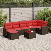 Set Divani da Giardino 8 pz con Cuscini Marrone in Polyrattan