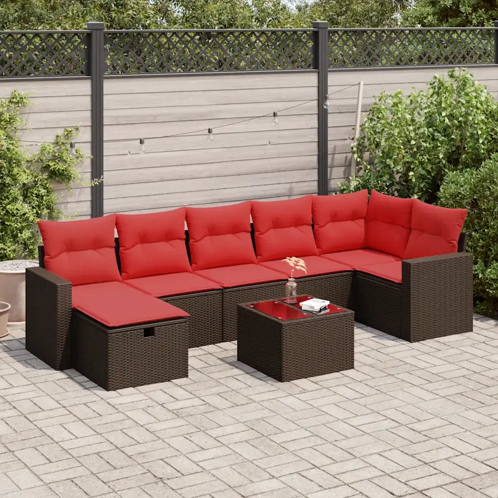 Set Divani da Giardino 8 pz con Cuscini Marrone in Polyrattan
