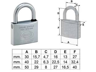 LUCCHETTO OTTONE CROMATO MARINO EUROMARINE ARCO NORMALE PL120- - mm.50 (PL1205000) - 1 blister CORBIN