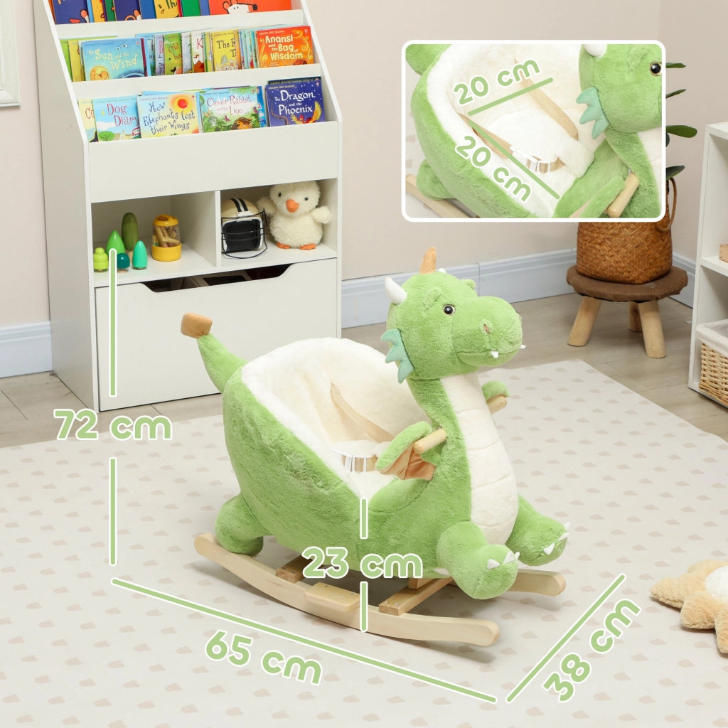 Cavallo a Dondolo per Bambini ¨C Minimal ¨C Verde con Base in Legno e Suono