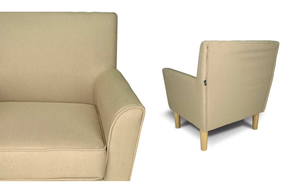 Poltrona in tessuto beige, piedi in legno naturale - Narciso - PL-NA11FBC