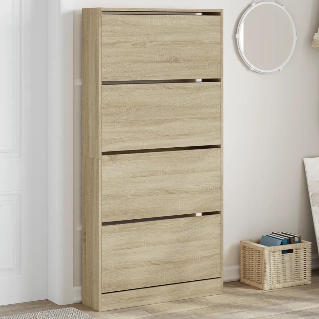 Scarpiera | Mobile per scarpe 4 Cassetti Ribaltabili Rovere Sonoma 80x21x163,5 cm