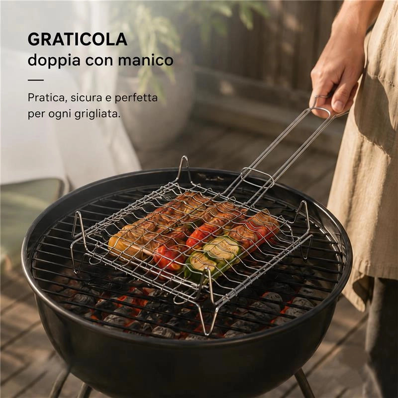 GRATICOLA BOMBATA CON PIEDINI IN ACCIAIO DIMENSIONI 40X45CM